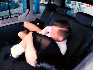 Curvy Asian gets doggystyle-fucked in a van with boots still on