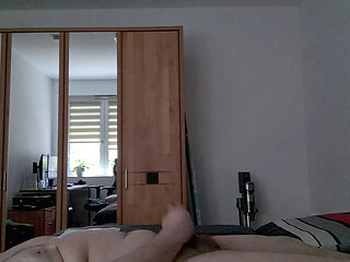 Jerking off in bed alone cumshot part 2