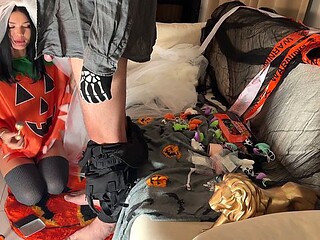 A Skinny Tattooed Femdom Girl Uses Halloween Night to Edge and Deny an Amateur Guy