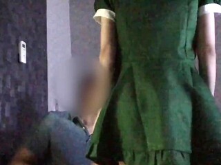 Japanese schoolgirl's cosplay maid outfit gets me hard! She gives in and performs a handjob