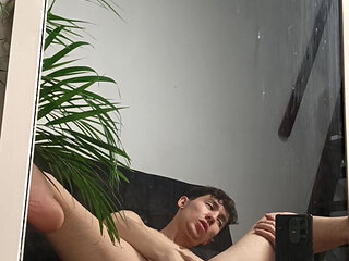 Twink Fucking His Ass with a Big Dildo and Jerking His Big Cock Until Cums