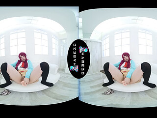 Horny Japanese redhead Rina Kurusu plays with a sex toy,in VR.