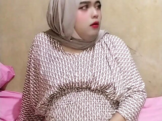 Ivvy crossdresser hijab feels horny after a month. Then she cums