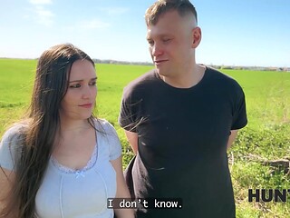HUNT4K. Hot European babe gives a stranger a blowjob for money outdoors.