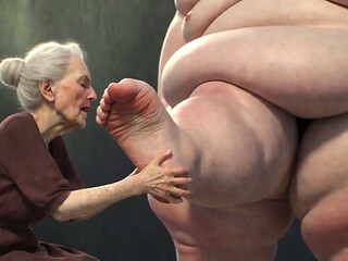 90 Year Old Granny Sucking Obese SSBBW Toes - Extremely Horny Foot Play