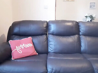 Plump postman's belly gets rubbed and played with on the sofa