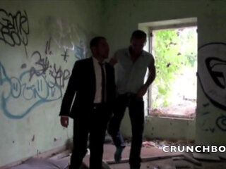 Slut fucked by sexy worker in suit and class outdoor