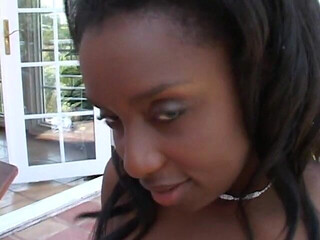 Busty Black Babe Alisha POV Handjob on Patio