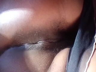 Amateur ebony girlfriend pees before begging daddy for hard BBC inside anal