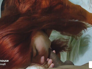 Redhead Thirsty for Cum Sucks My Cock While Her Parents Are in the Kitchen (they Discover Us)