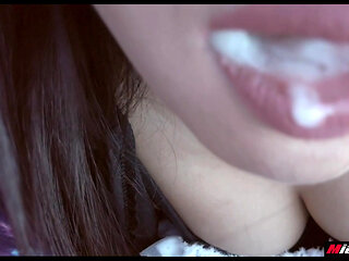 Horny Thai Asian sexy eyes scuk her husband cock in car public before swallow in her mouth POV