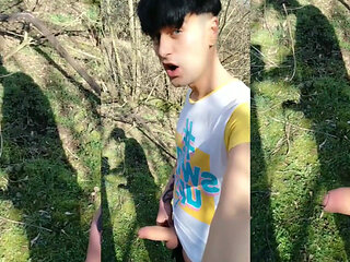 Twink and His Shadow on a Sunny Day - Outdoor Jerk off - Thick Cock