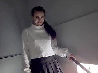 Sexy schoolgirl drilled at the college entrance