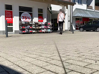 With see-through leggings while shopping