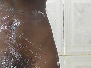 Ebony teen maid creampied in doggy style in the shower