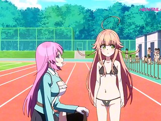 Cutie straddles cock on track as crowd cheers sweaty handjob