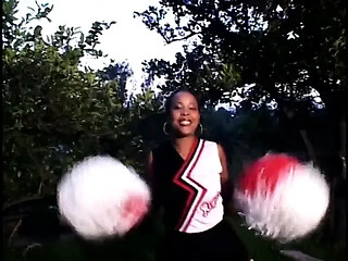 Black cheerleader feels white dick in pink twat