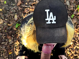 Spontaneous blowjob in the woods, we almost got caught!