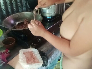 Stripping mother-in-law who is cooking