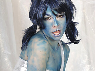 357 Rebeka Black with Blue Airbrush with Wig