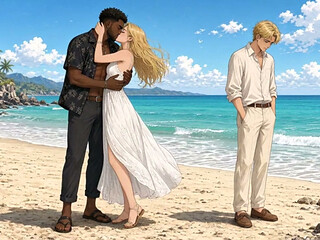 Interracial Kissing and Submissive Cuckold Anime (AI Arts)