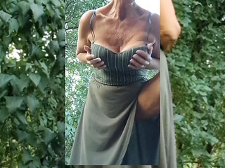 Mature Granny Cums Outdoors