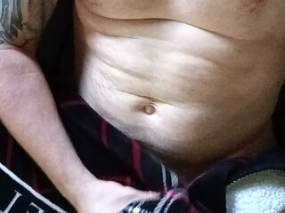 Jacking off my BWC shirtless with a victoria secret blanket