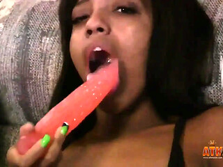 Hot woman plays with toys during kinky solo fun