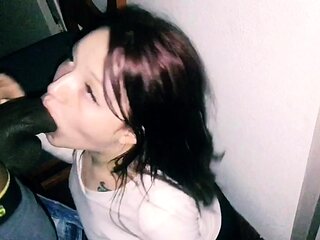 Amateur brunette fucks two big cocks