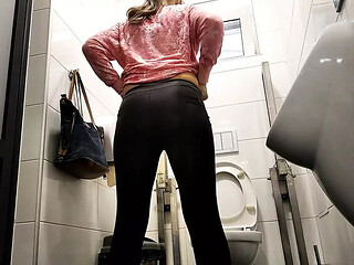Hairy MILF SexyAnka Pisses in Public Toilet - Hot Euro Beauty