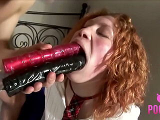 Carlos W Uses A Variety Of Toys And Ends Up Deep-throating Redhead Anna J!