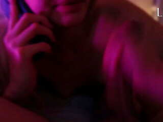 Unfaithful slut hotwife talks to her cuckold boyfriend on the phone while giving blowjob to her lover until she drinks his cum.