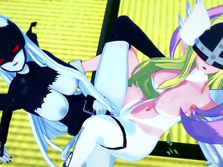 Angewomon and Ladydevimon Lesbians Girls Play With Their Hot Body