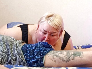 Stepmom sucks my dick until I cum in her mouth with hot cum