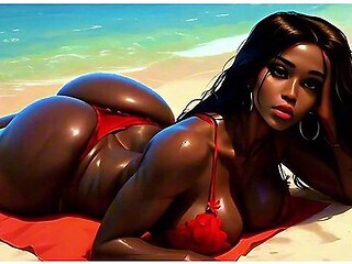 4k 100% Ai Generated 3d Soft Looping Pmv Ebony Big Ass Twerk On Beach: Thick Booty Babes Gentle Shaking In Bikinis