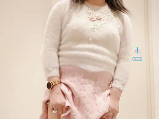 Masturbation with Feminine Pink knit wear style