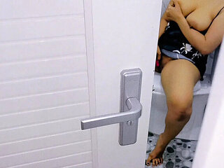 Indonesian MILF Nadalyne Caught Masturbating in Bathroom by Guy Hyper - Homemade Voyeur Big Ass & Tits Solo Action