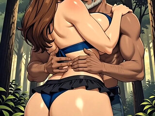 hentai Forest Temptation: Thick Young BBW Ravished by Older Man in Moonlit Outdoor Ecstasy