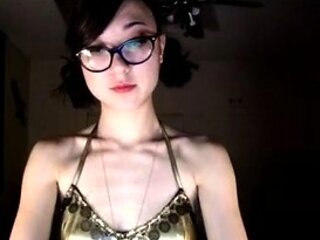Horny amateur masked Asian teen toying on webcam show