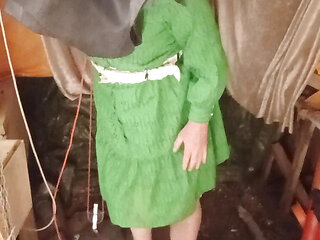 Green housewife with rubber head