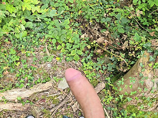 Risky Outdoor Jerk off - Almost Caught & Huge Cumshot in the Woods