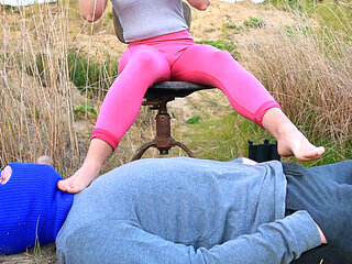 Outdoor Foot Worship and Ballbusting, Amateur Femdom Jozi Trampling