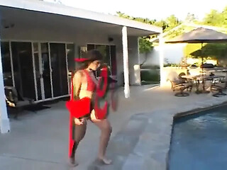 Poolside slut sucks and shares big black cocks