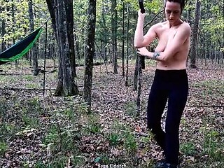 Sage Eldritch - Topless Sage Eldritch Practicing Nunchucks