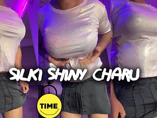 silki shiny charu bigg tits in tight top teasing crossdresser