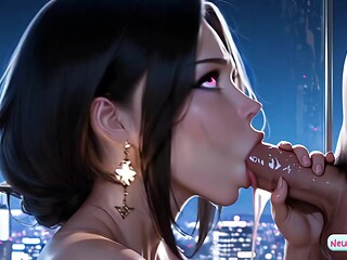 AI generated penthouse beauty with hot tits rides passionately and gets creamy facial