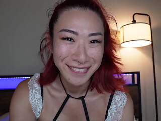 Sexy Trans Asian Girlfriend Aerie Rei Tries on Maid Outfit