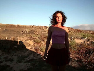 Beautiful girl on a camper site teased him