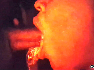 JUICY LIPS-brings him to the red room to sloppily deepthroat his dick