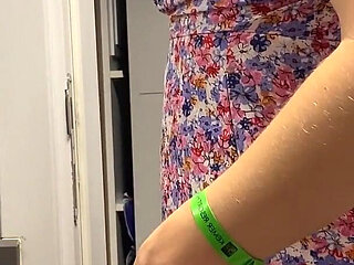 Updress Teasing with Sexy Natural Tits and Hairy Pussy